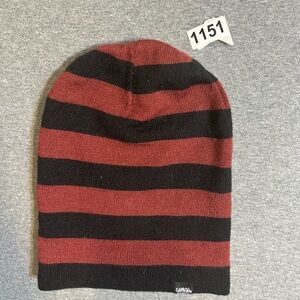 Carbon Elements Reversible Black and Red Striped Beanie